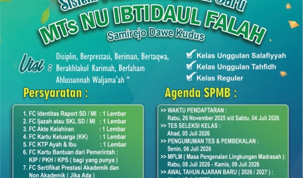 SPMB MTS NU IBTIDAUL FALAH TAHUN AJARAN 2026/2027